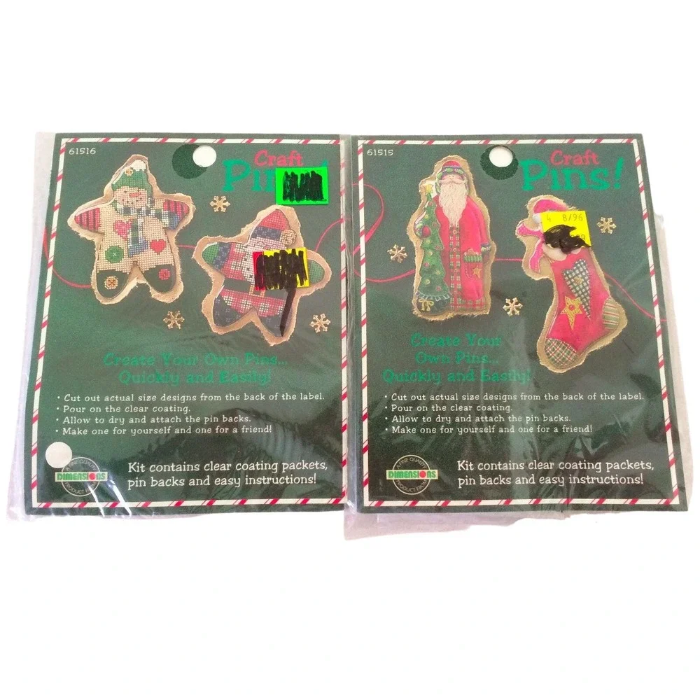 Dimensions Craft Pins Lot of 2 61515‎ & 61516 Santa Stocking Snowman New Sealed